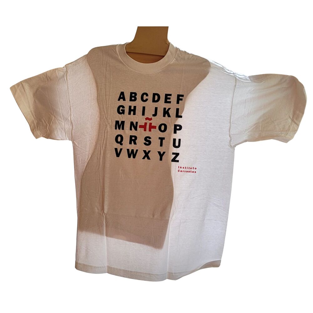 XL Mens Instituto Cervantes Tshirt Spain Souvenir Tee White with Alphabet
